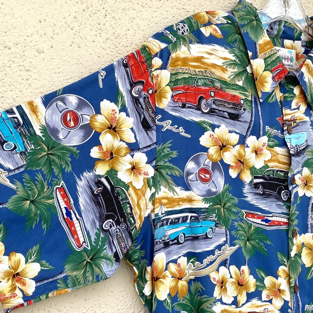 REYN Spooner Hawaiian shirt vintage cars print nomad belair hot rod 50s Chevy - Picture 4 of 9